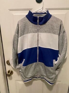 Pierre Cardin Gray White and Royal Blue Colorblock Zip-Up